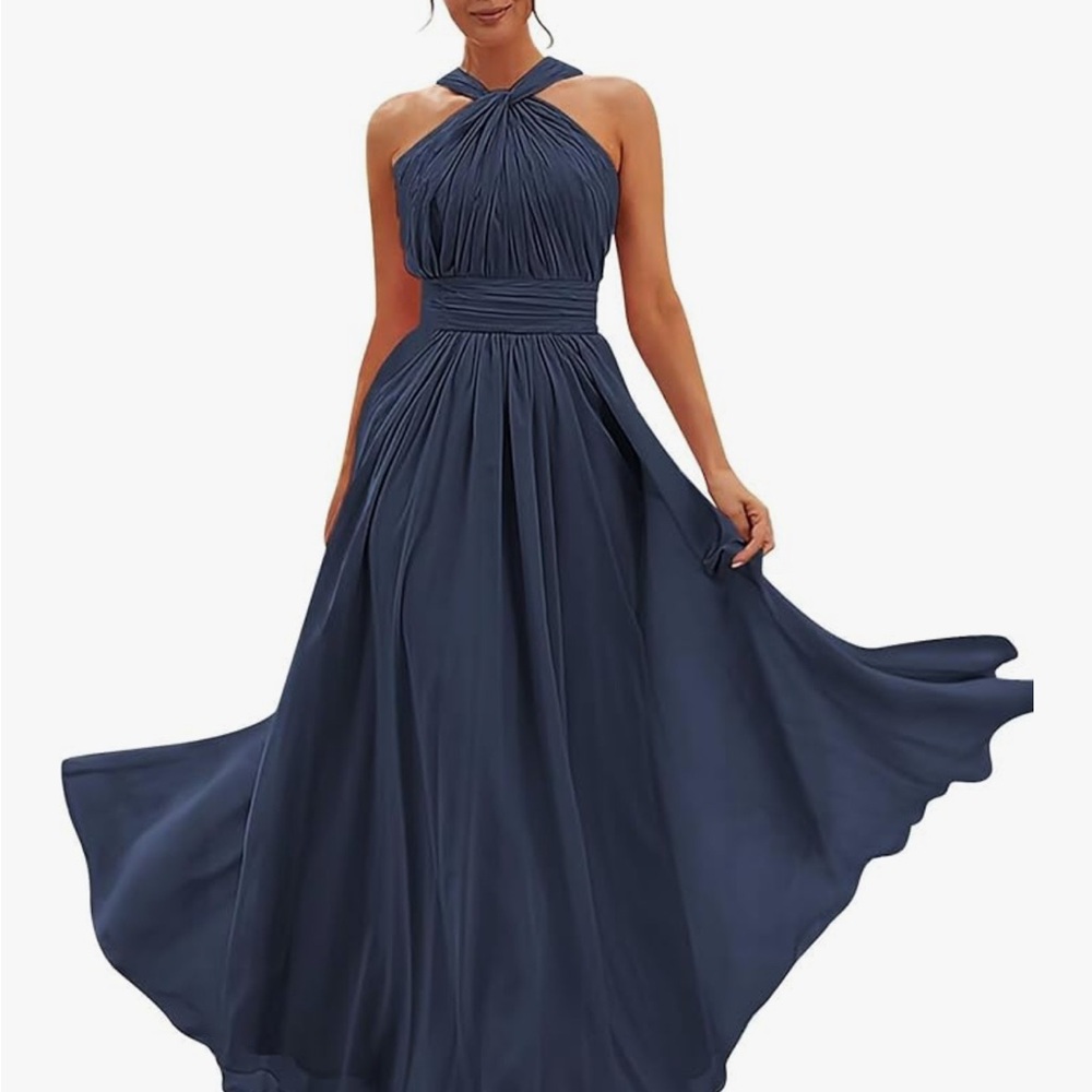 Elegant Navy Blue Halter Maxi Dress
